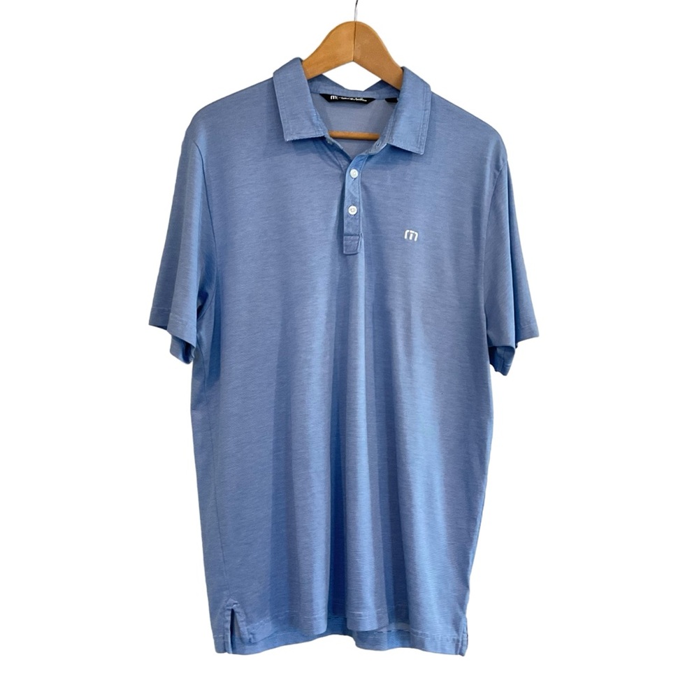 Travis Mathew Golf Polo Men’s L Blue Micro Stripe Pima Performance Short Sleeve